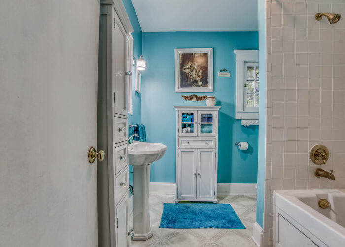 33 E. Seminary Avenue, blue bathroom shower